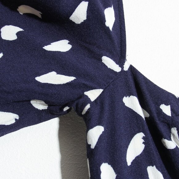 Reformation Sigmund Midi Dress Splatter Speckled Slit Navy Blue Long Sleeves 4 - Picture 4 of 16